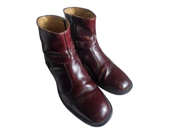 Vintage Breather Wright Men's Boot Size 8.5 Narrow Oxblood Leather Burgundy Zip/ 70s Beatles Boots