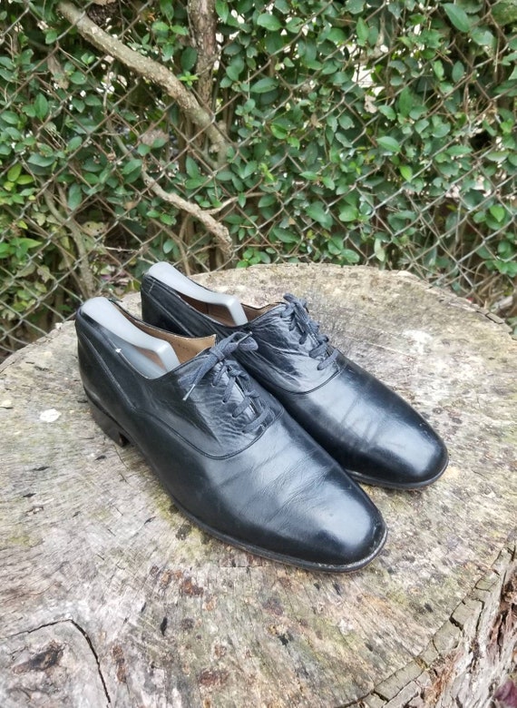 CHARLES JOURDAN Size 7.5 Black Leather Lace up Shoes/vintage Men's