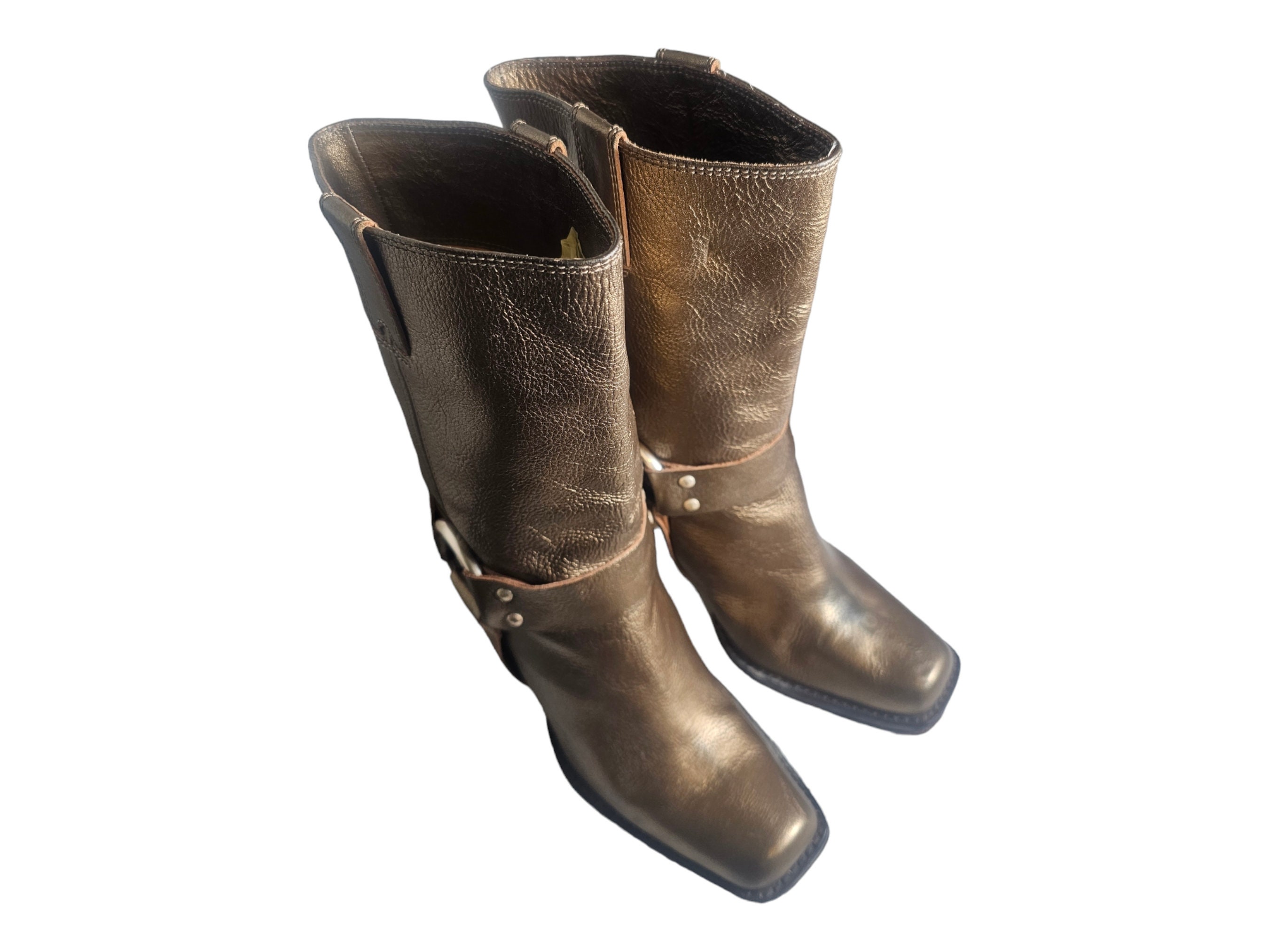Michael Kors Gold Leather Harness Boots Size 6.5 M Biker Western Etsy Canada