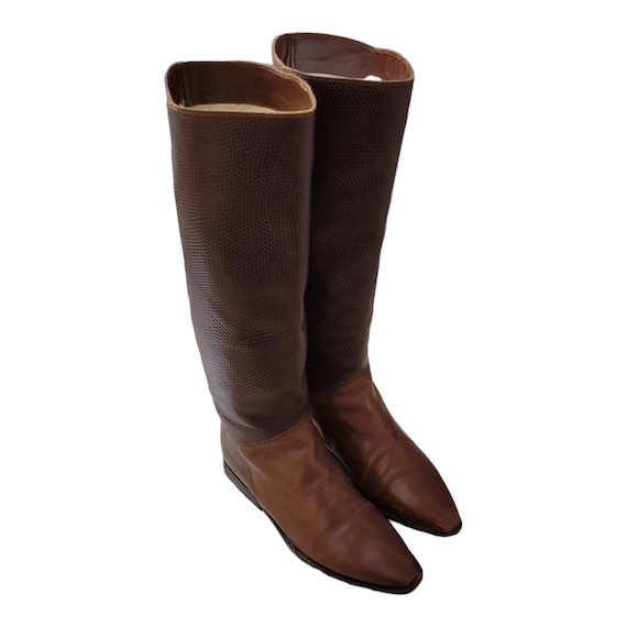 Vintage Charles David Brown Leather Riding Boots / Size 7 Italian Made Knee High Boots