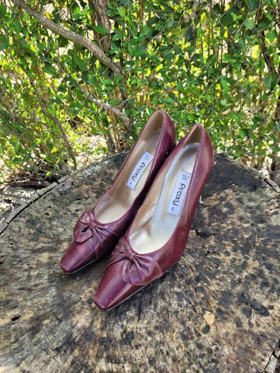 Vintage Women Leather Maroon Pumps By Proxy Size … - image 7
