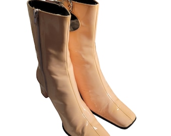 Botas con cremallera Vintage Hype de los años 80/Botines urbanos bohemios de charol color melocotón, talla 10