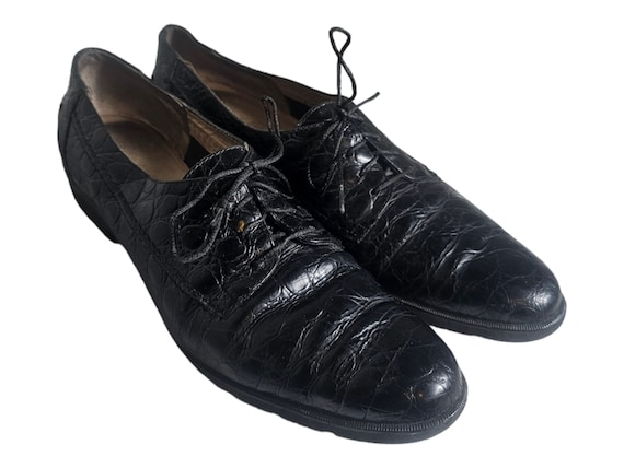 Salvatore Ferragamo Crocodile Pattern Black Oxfords Salvatore Ferragamo Black Crocodile Cap Toe Oxford Dress  main image 4