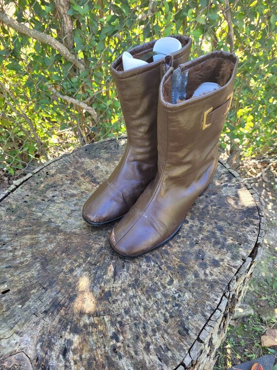 Bottes mi mollet marron pour femme en cuir vintage avec int rieur
