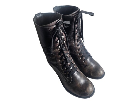 Buy Gianni Bini Boots 6.5 M Combat Dark Brown Leather Lace up 2.5 Inch Block Heels Online in India Etsy
