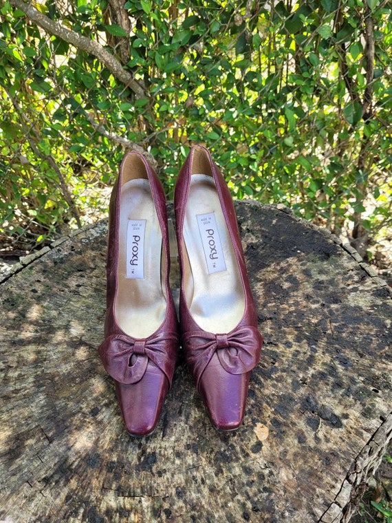 Vintage Women Leather Maroon Pumps By Proxy Size … - image 3