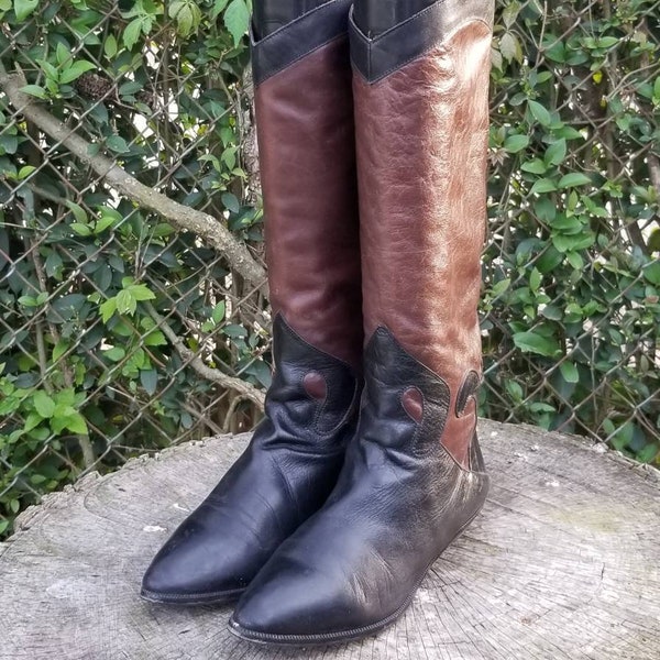 Sz 8 Vintage Riding Boots/Genuine Italian Leather Knee High Boots By Bandolino/1980s Style