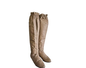 Vintage Scrunch Knee High Flat Boots Tan Leather Size 8 Made In Brazil