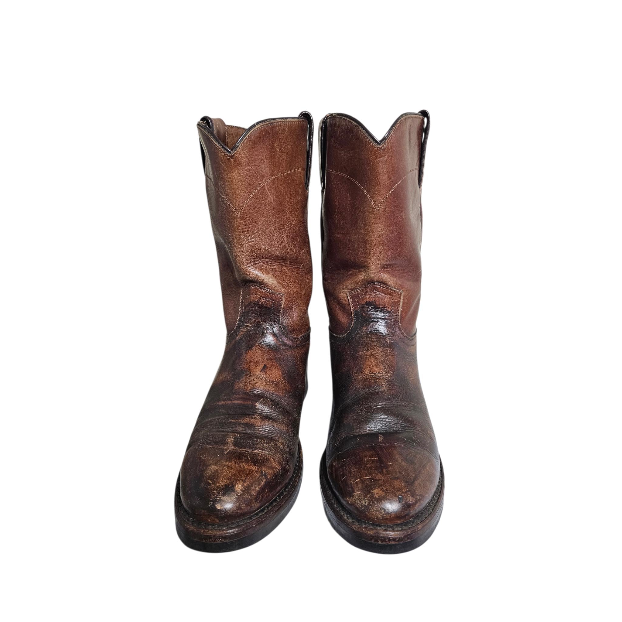 Rio Grande Boots1319 Brown Leather Heavy Duty Roper Boots Size 10D Vintage Rio Grande Brown Leather Roper Boots, Men main image 2