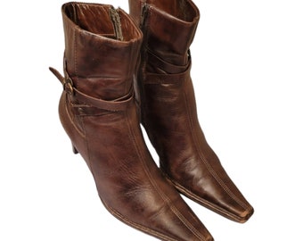 Aldo Mid calf Boots Women&#39;s Size 7.5 Ankle Boots Leather/ High Heel Bosnia Fashion/ Strappy Design Boots