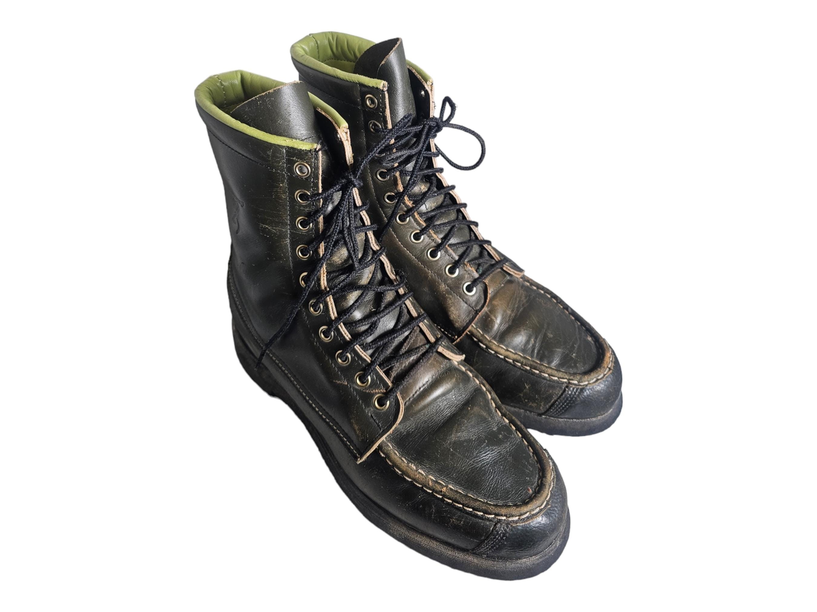 Vintage Browning Sportsman Moc Toe Boots 9 D Dark Green Crepe Sole Union Made Etsy