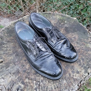 Men’s Oxfords Wingtip Vintage Jarman Black Shoes/ 8.5 Lace Up Brogue Dress Shoes
