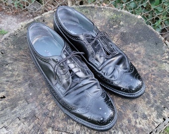 Vintage Jarman zwarte Oxfords Wingtip-schoenen heren/brogueschoenen 8.5 veters