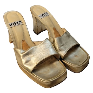 Vintage Gold Metallic Pantoletten aus den 70er Jahren/ Hippie Boho City Schuhe Größe 7,5