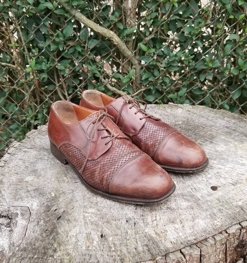 Vintage Bostonian Florentine Italian Woven Mens Oxford Shoes