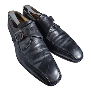MERCANTI FLORENTI herenmonnikriem oxfords zwart leer gemaakt in Italië Maat 10,5 M