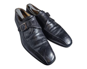 MERCANTI FLORENTI Men's Monk Strap Oxfords Black Leather Made In Italy Size 10.5 M