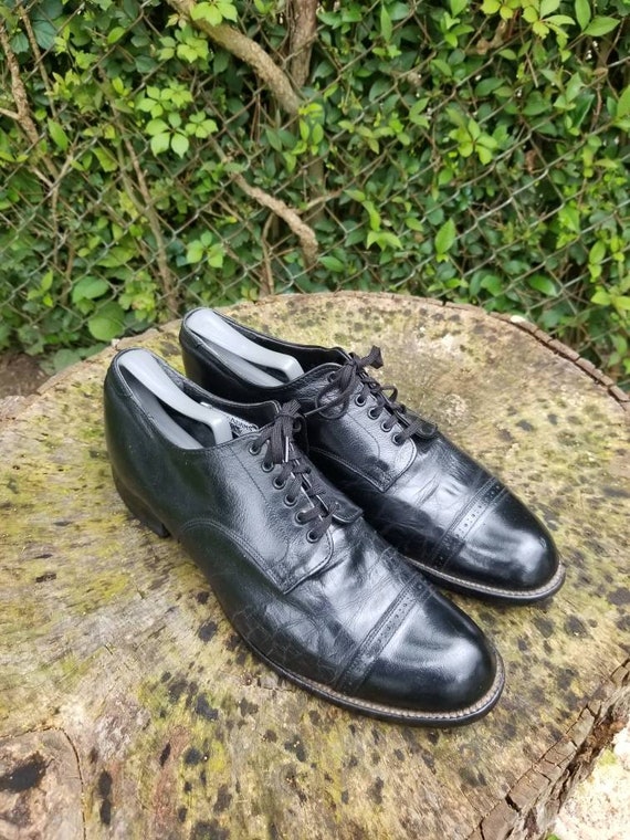 Vintage STACY ADAMS Cap Toe Leather Dress Shoes Sz 9 D/black - Etsy