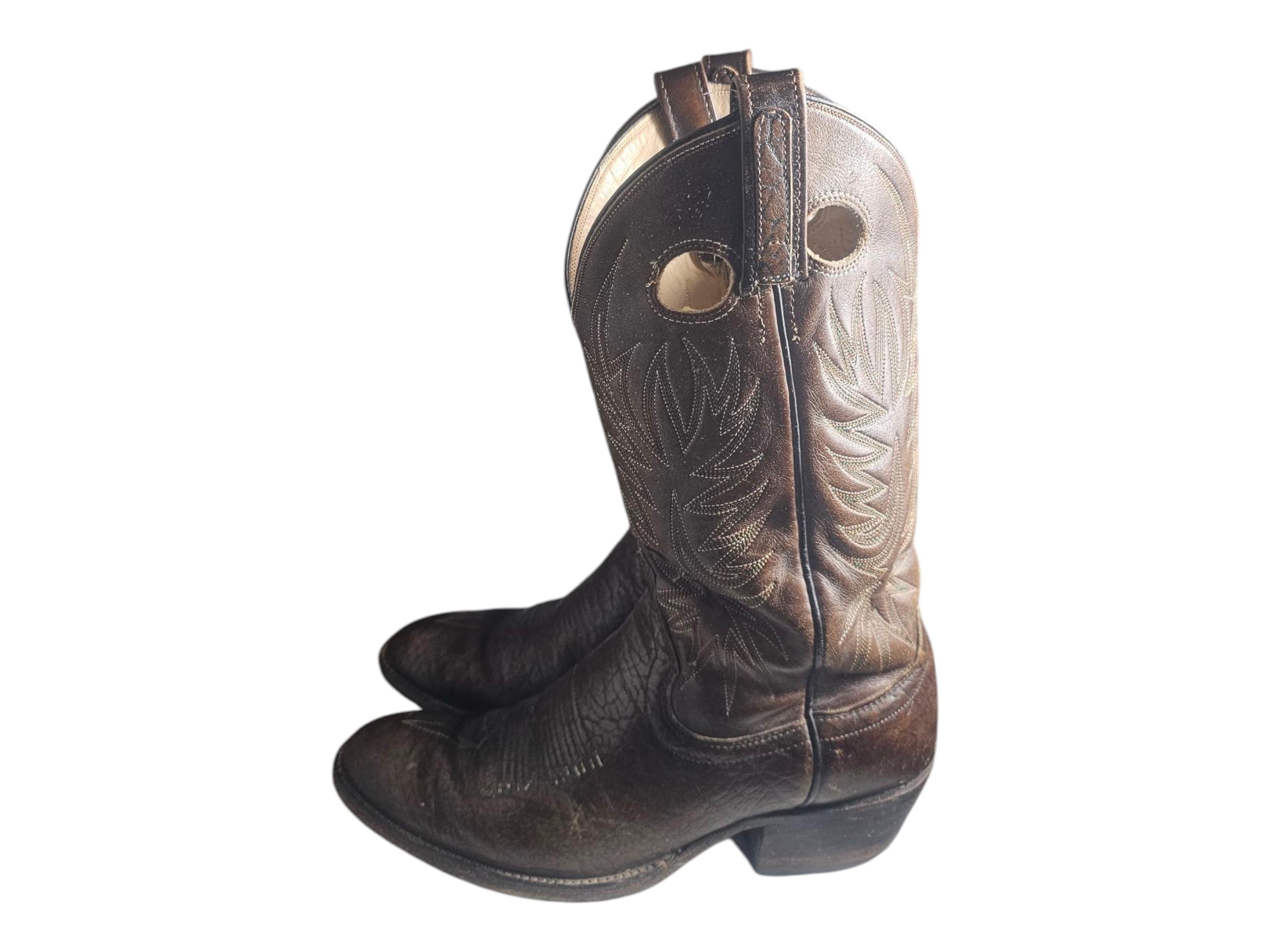 Vintage 90s Dan Post Men\'s 9.5 D Leather Cowboy Boots Brown Vintage Dan Post Brown Western Cowboy Boots Size 9.5... | Depop main image 2