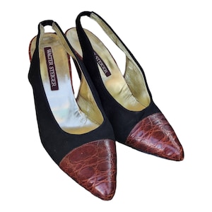 Vintage Walter Steiger Braun Krokodil Pumps Damen Gr 6.5/ Italienische Slingback Pumps 80s Vintage
