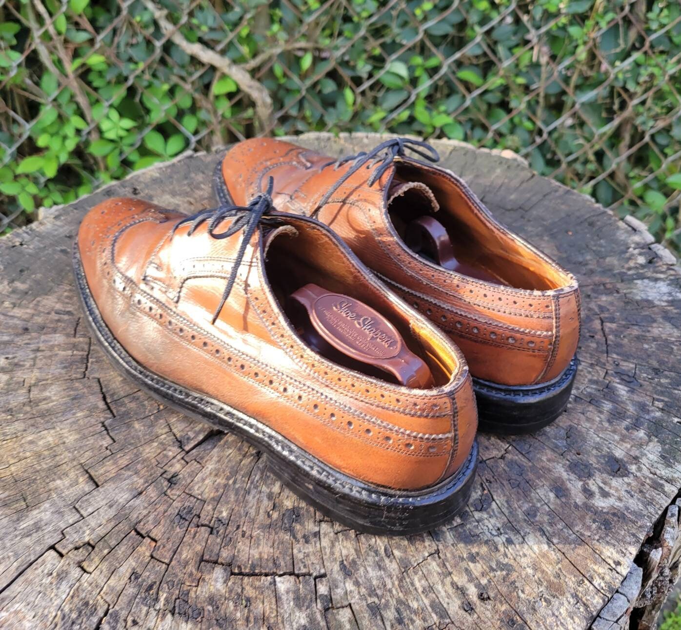 Vintage Brown Leather Wingtip Oxford Dress Shoes - Size 8.5D 