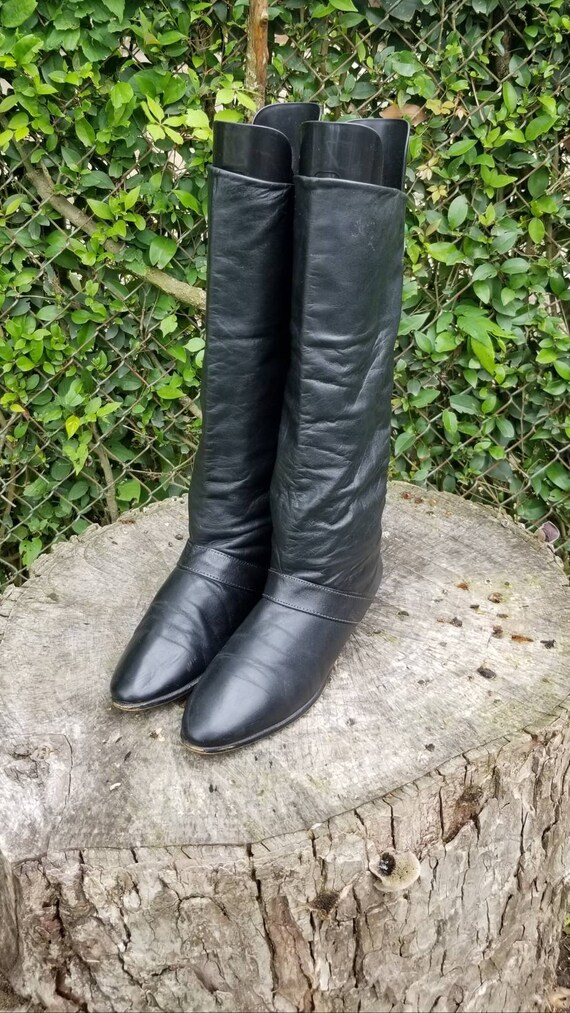 Sz 7.5 Black Mid-Calf Slouchy Boots By Joyce of Ca
