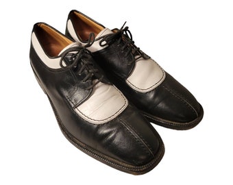 Vintage Two Tone Black White Lace Up Oxford Shoes/Olivier Italian Made Shoes