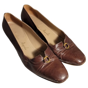 Vintage Helene Arpels klassieke jurk pumps 8 B bruine leren schoenen met halfhoge hak