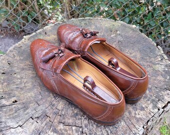 Johnson Murphy Optima Mens 8 D Leather Tassel Shoes Leather Wingtip USA Preppy Johnston Murphy Optima Leather Wingtip Tassel Loafer Dress  main image 4