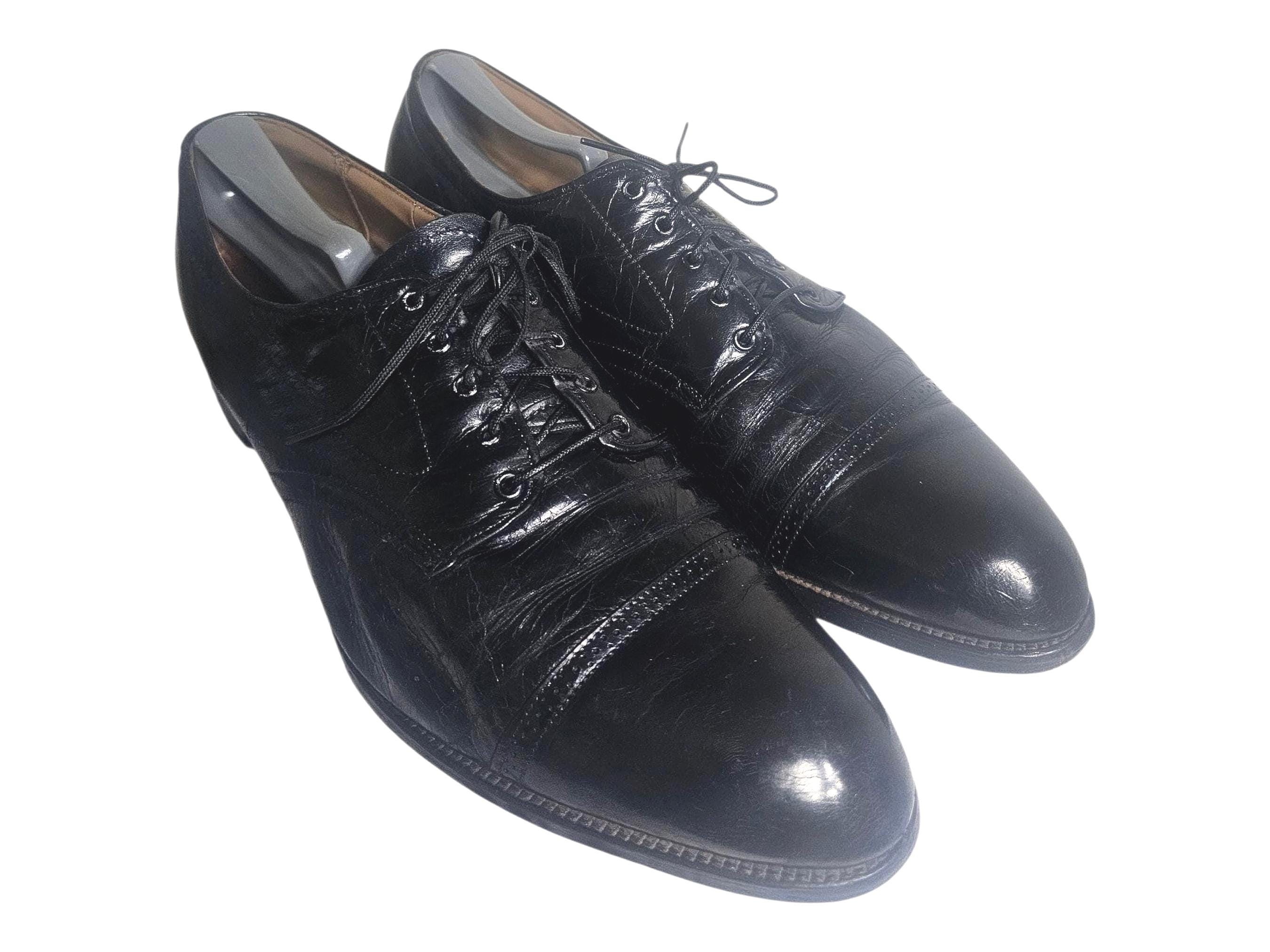 Vintage Johnston Murphy Cap Toe Oxford Shoes 10 D USA Black