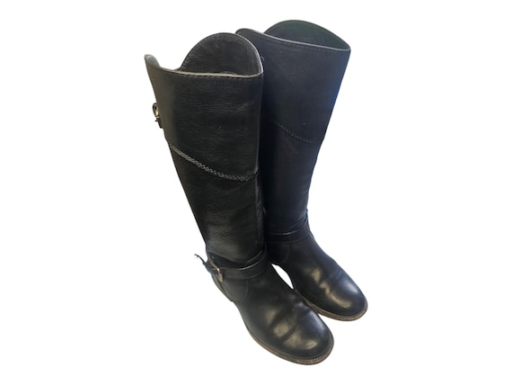 Frye, Frye Phillip Women's Size 6B Black Leather Tall Riding BOOTS Short Zip 3476844