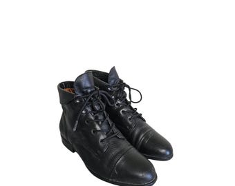 Vintage Maine Woods Black Leather Boots Women's Sz 6 Pixie Granny USA