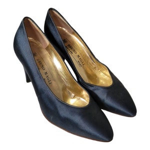 Vintage Women's Pumps By Bruno Magli/ Satin Blue Glam Pumps 80s Size 6 B
