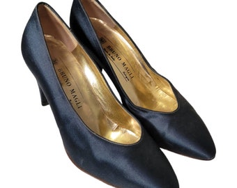 Vintage Women's Pumps By Bruno Magli/ Satin Blue Glam Pumps 80s Size 6 B