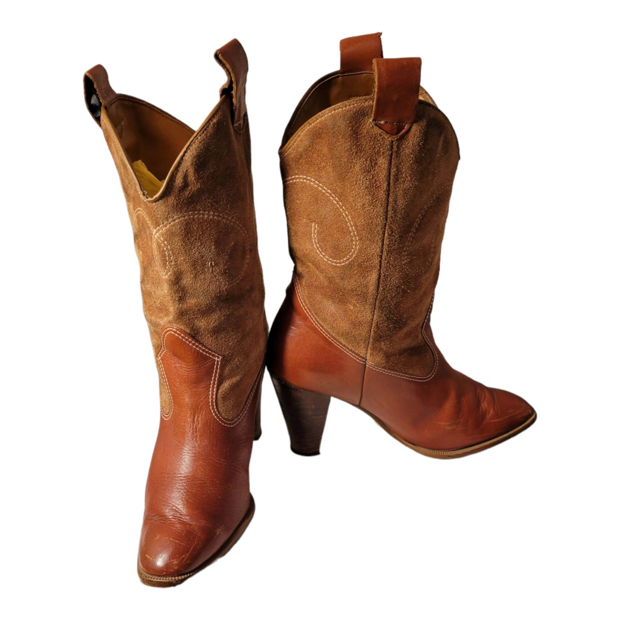 Bottes Cowboy Femme Capezio Cuir Marron Taille 6.5M - Style Western à Lacets