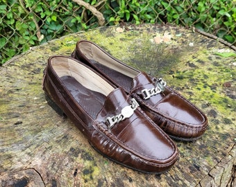 Joan & David Brown Patent Leather Oxford Slip On Loafers Size 8