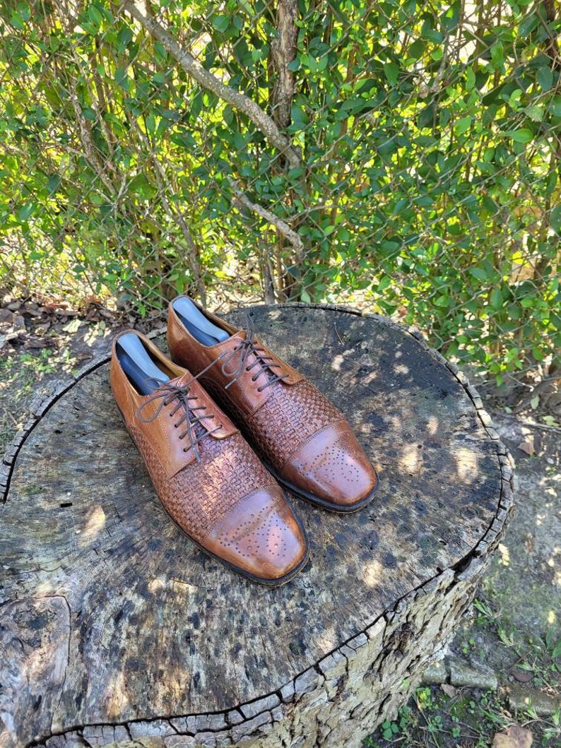 Men Vintage Leather Woven Detail Dress Shoes By Johnston and Murphy Size 9.5M/Men Designer Shoes/ Men Slip On Shoes image 1