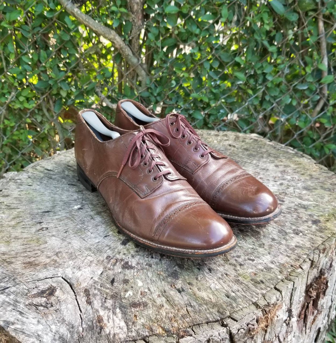 Vintage Stacy Adams Wingtip Oxfords: Brown Leather Lace up Shoes