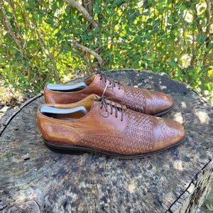 Men Vintage Leather Woven Detail Dress Shoes By Johnston and Murphy Size 9.5M/Men Designer Shoes/ Men Slip On Shoes image 8