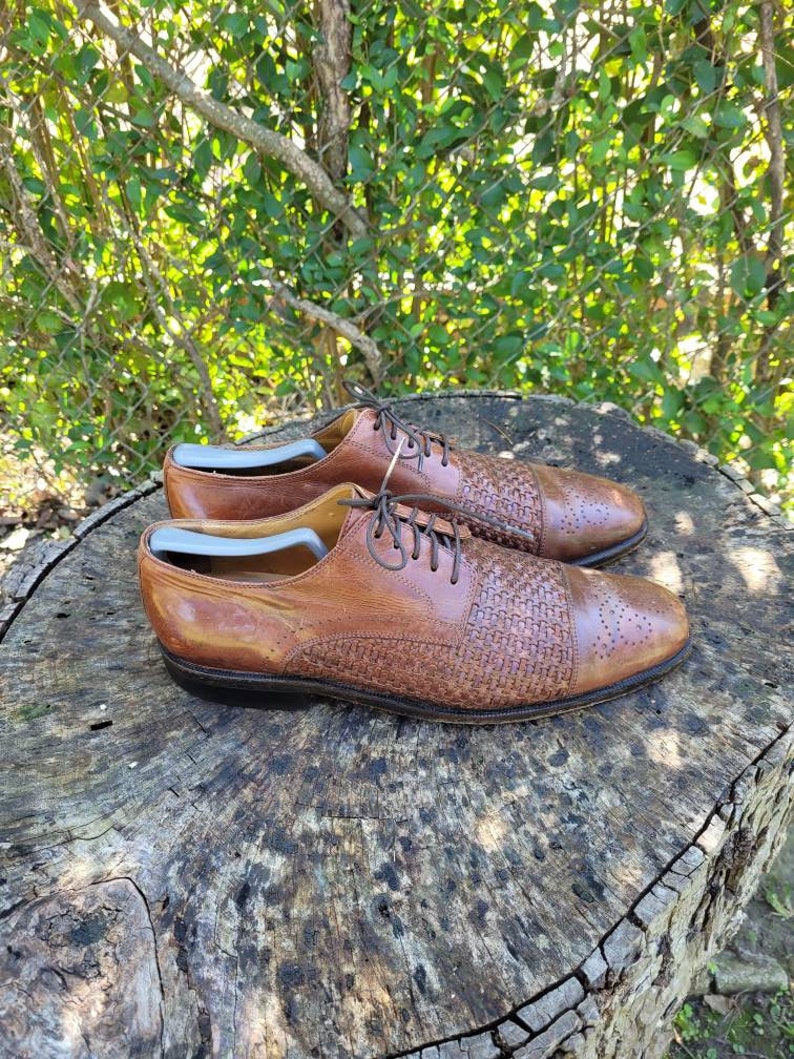 Men Vintage Leather Woven Detail Dress Shoes By Johnston and Murphy Size 9.5M/Men Designer Shoes/ Men Slip On Shoes image 8