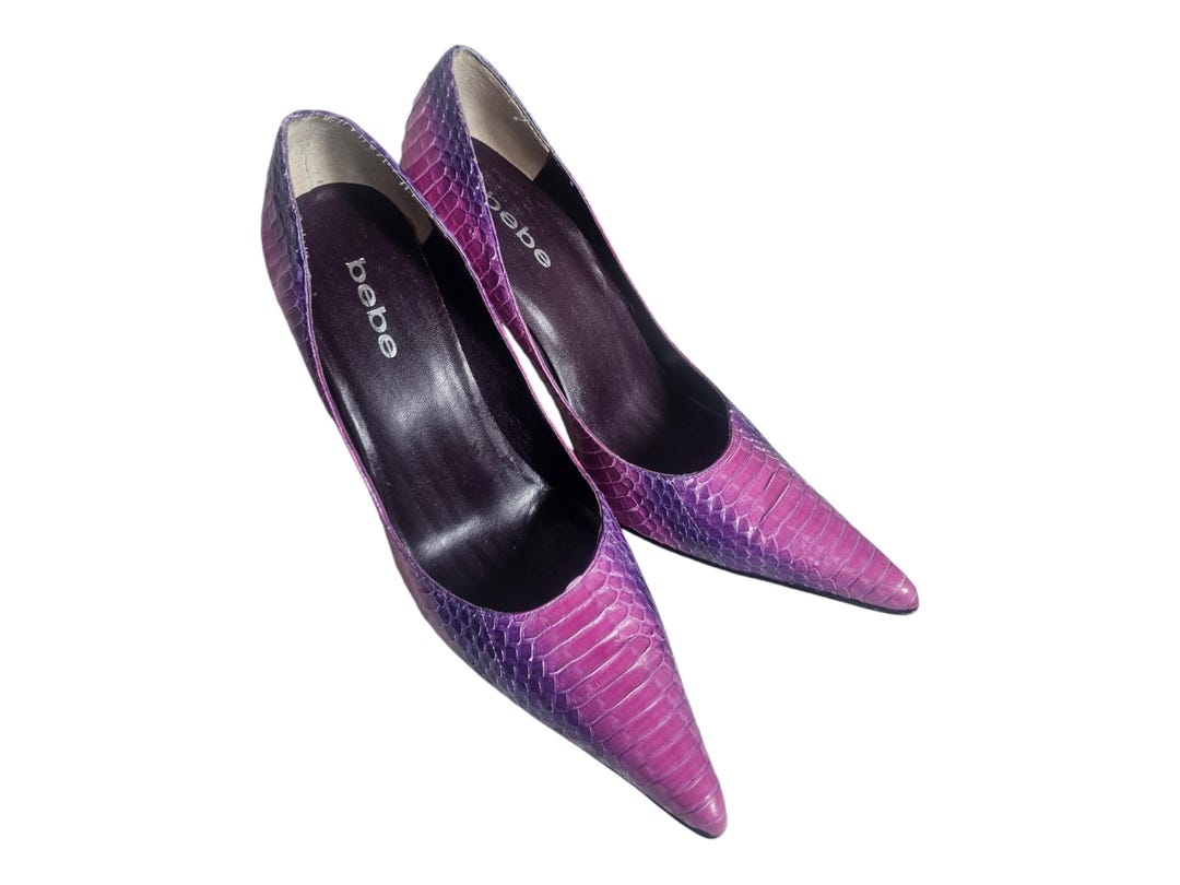 Scarpe con tacco a spillo in pelle di serpente finta rosa viola da