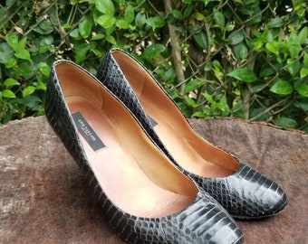 Vintage Ann Taylor Snakeskin Stiletto Pumps/Leather Upper and Soles/60's Style Pumps/