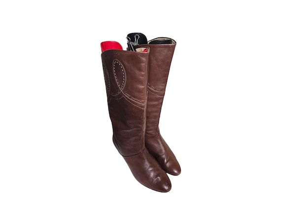Vintage Tall Western Style Riding Boots Genuine Leather Pull On Size 9.5-10 Wide Calf