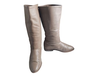 Vintage 80s Genuine Leather Slouch Boots Flat Size 5.5