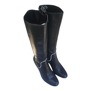 Antonio Melani Black Leather Heeled Knee High Full Zippered Boots Size 8.5M