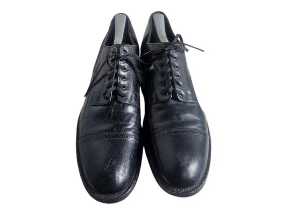 Vintage STACY-ADAMS Kangaroo 6 Eyelet Cap-Toe Derby: US 10.5D Black Vtg 60 main image 4