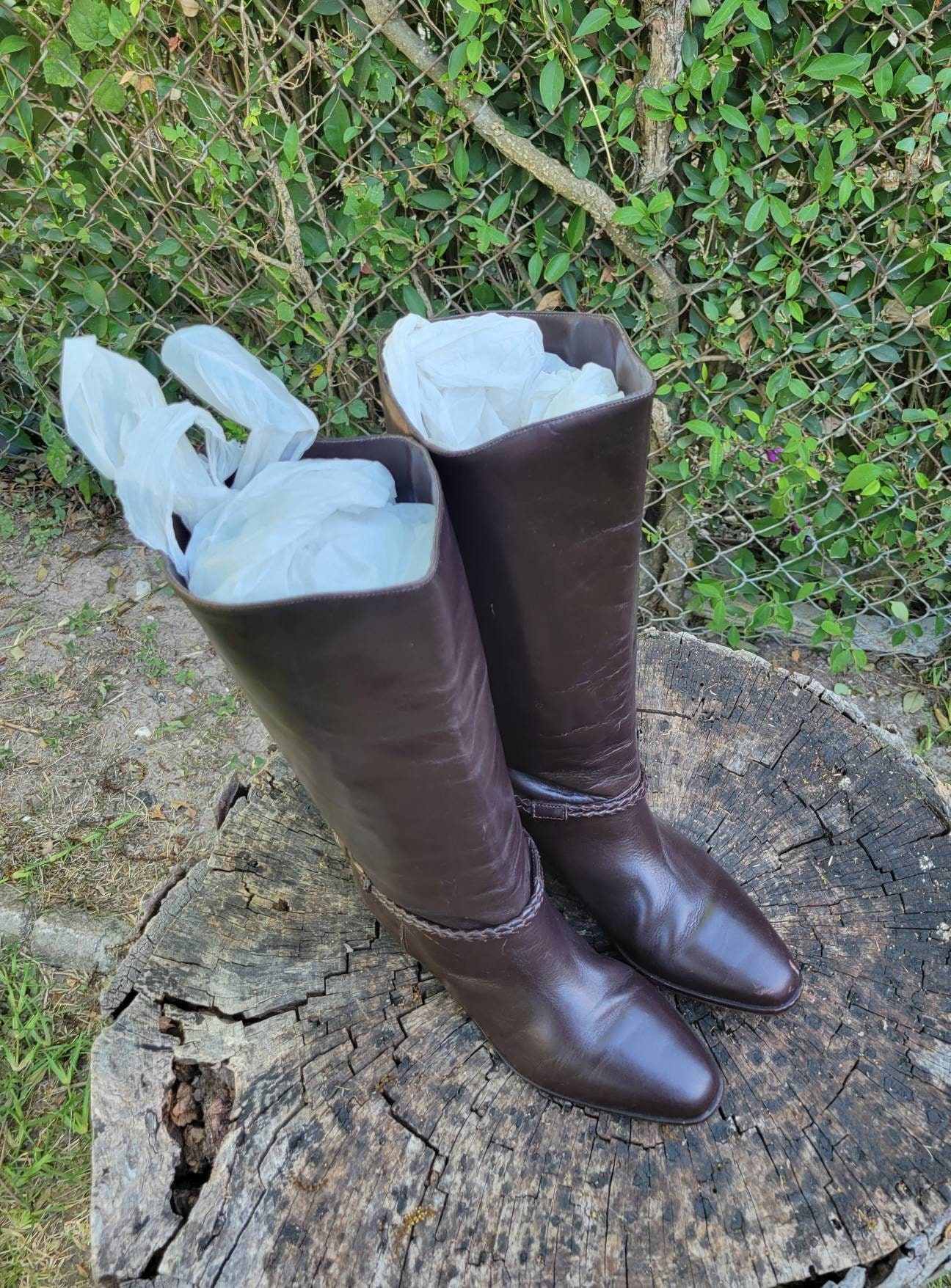 Vintage botte d'équitation céleste des Seychelles/cuir véritable style  occidental bottes à tirer/vintage des années 80-90 -  France