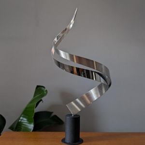 Vintage Curtis Jere Ribbon Swirl Sculpture with Heavy Base – Signed, 31&quot; Tall