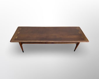 Lane Acclaim Walnut Coffee Table Mid Century Modern Dovetail Inlay 56"