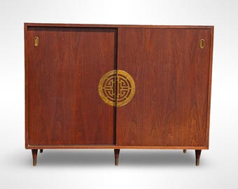 Mid Century Modern Walnut Record Cabinet Asian Modern Storage Restored 45"